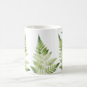 ミニマリストグリーンファーンボタニカルイラストレーション コーヒーマグカップ (中央)