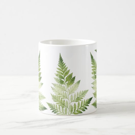 ミニマリストグリーンファーンボタニカルイラストレーション コーヒーマグカップ (中央)