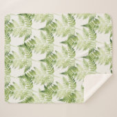 ミニマリストグリーンファーンボタニカルイラストレーション シェルパブランケット (正面(横))