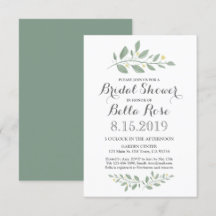 ミニマリストグリーンフラワー ブライダルシャワー招待状