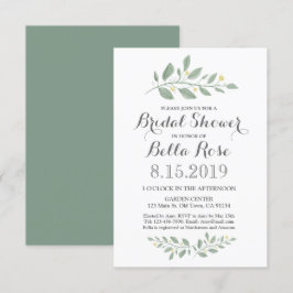 ミニマリストグリーンフラワー ブライダルシャワー招待状 招待状