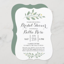 ミニマリストグリーンフローラブライダルシャワー招待状