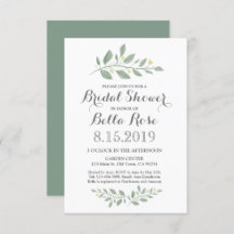 ミニマリストグリーンフローラブライダルシャワー招待状