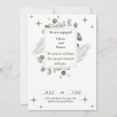 ミニマリストグリーンフローラ婚約招待状 招待状 (正面)