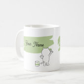 ミニマリストグリーンブラシ名前をカスタムする猫 コーヒーマグカップ (正面左)