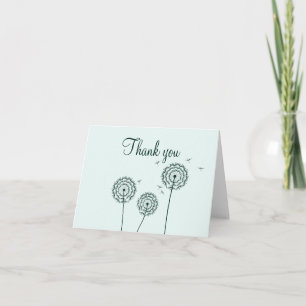 ミニマリストグリーンホワイトダンデリオンフラワーありがとう カード