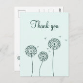 ミニマリストグリーンホワイトダンデリオンフラワーありがとう ポストカード (正面/裏面)