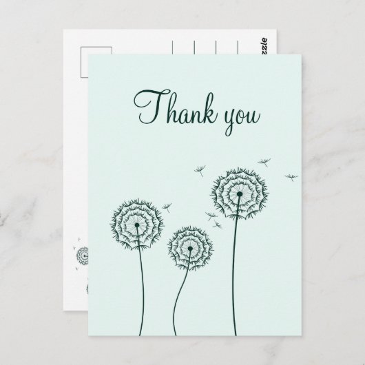 ミニマリストグリーンホワイトダンデリオンフラワーありがとう ポストカード (正面/裏面)