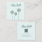 ミニマリストグリーンホワイトダンデリオンフラワーヨガQR スクエア名刺 (正面/裏面)