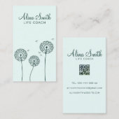 ミニマリストグリーンホワイトダンデリオンフラワーライフコーチ 名刺 (正面/裏面)