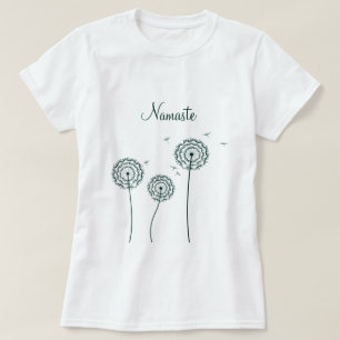ミニマリストグリーンホワイトダンデリオンヨガナマステ Tシャツ