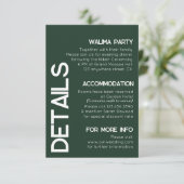 ミニマリストグリーンホワイト結婚タイポグラフィ詳細 エンクロージャーカード (スタンド正面)