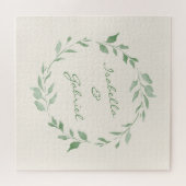 ミニマリストグリーンボタニカルリース パーソナライズされた ジグソーパズル (横)