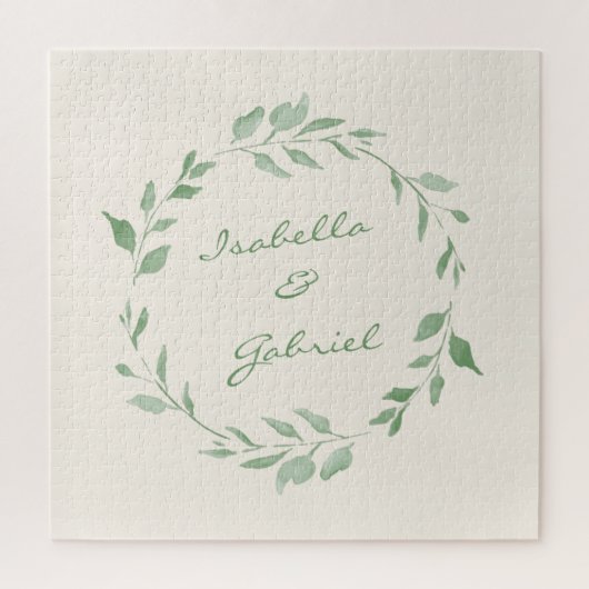 ミニマリストグリーンボタニカルリース パーソナライズされた ジグソーパズル (縦)