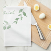 ミニマリストグリーンボタニックリースパーソナライズされた キッチンタオル (四つ折り)