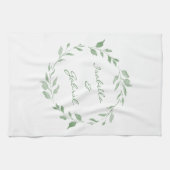 ミニマリストグリーンボタニックリースパーソナライズされた キッチンタオル (横)