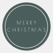 ミニマリストグリーンメリークリスマスタイポグラフィ ラウンドシール (正面)