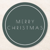 ミニマリストグリーンメリークリスマスタイポグラフィ ラウンドペーパーコースター (正面)