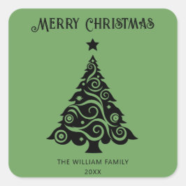 ミニマリストグリーンメリークリスマスツリーホリデー スクエアシール
