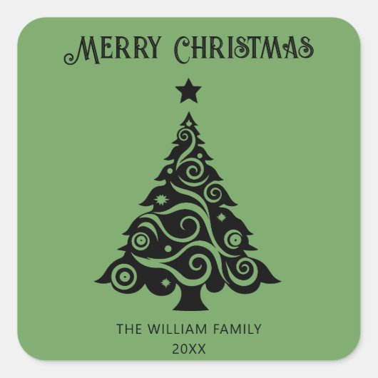 ミニマリストグリーンメリークリスマスツリーホリデー スクエアシール (正面)