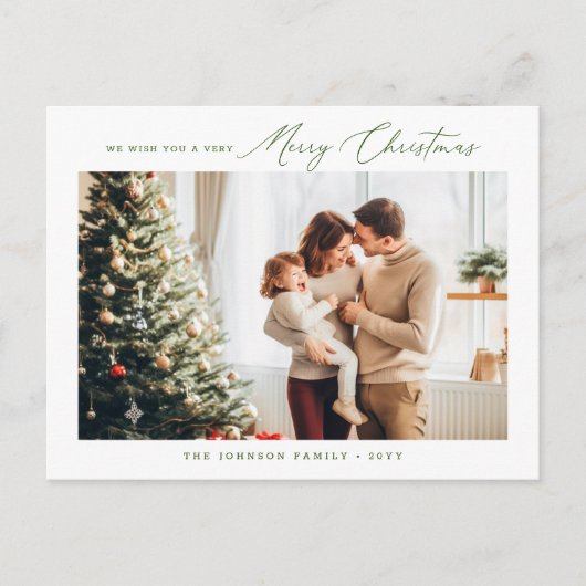 ミニマリストグリーンモダンファミリークリスマスホリデー ポストカード (正面)