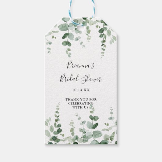 ミニマリストグリーンユーカリブライダルシャワー ギフトタグ (正面)