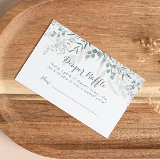 ミニマリストグリーンユーカリプタスオムツラッフルチケット エンクロージャーカード
