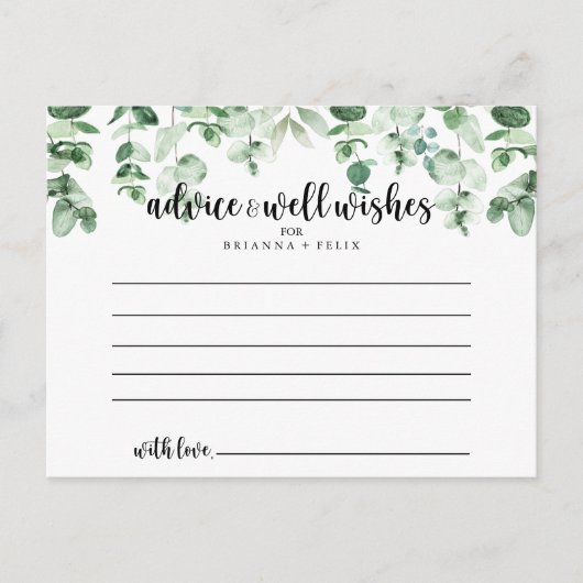 ミニマリストグリーンユーカリ結婚のアドバイスカード ポストカード (正面)