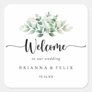 ミニマリストグリーンユーカリ結婚の歓迎 スクエアシール