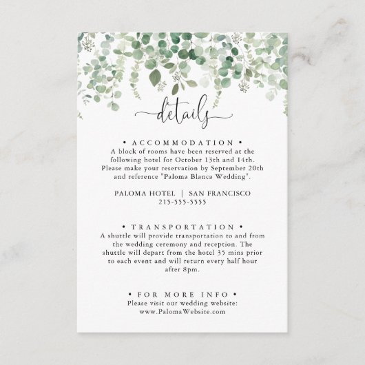 ミニマリストグリーンユーカリ結婚ス詳細 エンクロージャーカード (正面)