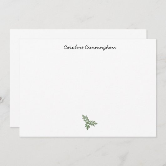 ミニマリストグリーンリーフスプレーフラットノートカード ノートカード (正面/裏面)