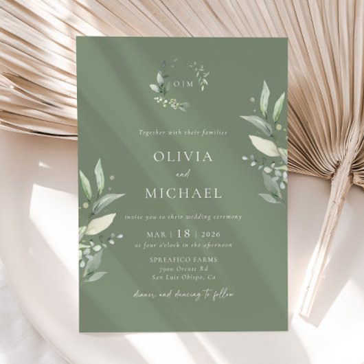 ミニマリストグリーンリー植物学結婚式招待状 招待状