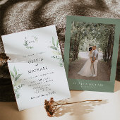 ミニマリストグリーンリー植物学結婚式招待状 招待状