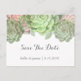 ミニマリストグリーン多肉植物 Save The Date ポストカード