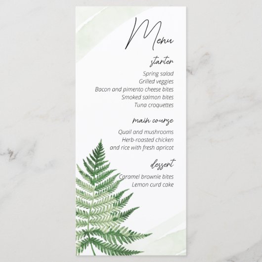 ミニマリストグリーン結婚シダのメニュー メニュー (正面)