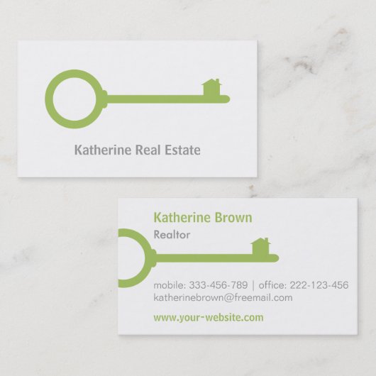 ミニマリストグリーン鍵不動産仲介業者名刺 名刺 (正面/裏面)