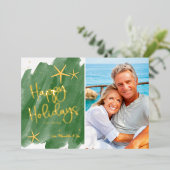 ミニマリストグリーン＆ゴールドビーチ水彩トロピカル 箔シーズンカード (立ち正面)