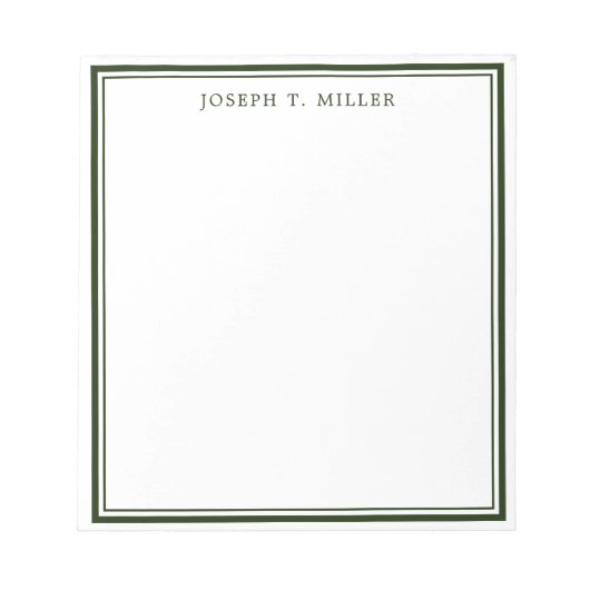 ミニマリストグリーン ホワイト パーソナライズド ネーム テンプレート ノートパッド (正面)