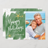 ミニマリストグリーン&金ゴールドビーチウォーターカラーホリデイ (正面/裏面)