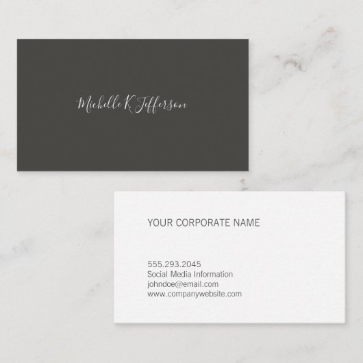 ミニマリストグレーキュラシブ文字 名刺 (正面/裏面)