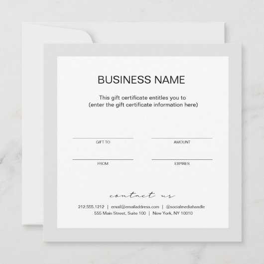 ミニマリストグレーギフト証明書名刺 (裏面)