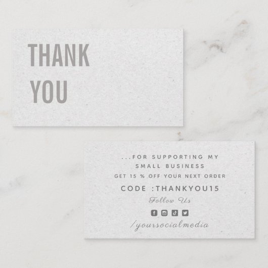 ミニマリストグレークラフト紙ありがとう&ディスカウント 名刺 (正面/裏面)