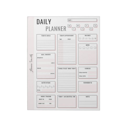 ミニマリストグレー毎日のプランナー – カスタマイズ可能な名前 ノートパッド (回転)