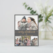 ミニマリストグレー金ゴールド4フォトコラージクリスマス ポストカード (スタンド正面)