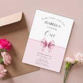 ミニマリストコケットピンクボウ誕生日招待状 招待状