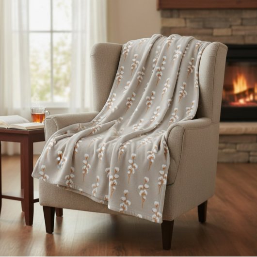 ミニマリストコットンブランチ植物学 フリースブランケット