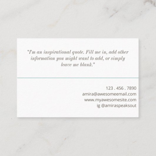 ミニマリストコージーティール（緑がかった色）プロフェッショナルライフコーチ 名刺 (裏面)