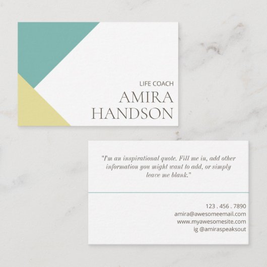 ミニマリストコージーティール（緑がかった色）プロフェッショナルライフコーチ 名刺 (正面/裏面)