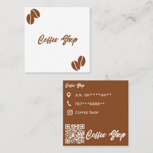 ミニマリストコーヒーショップの名刺 – Brown & Whi スクエア名刺 (正面/裏面)