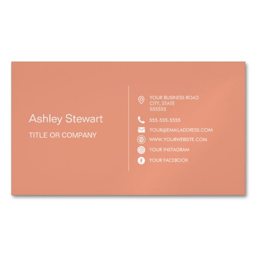 ミニマリストコーラルピーチソーシャルメディアモダントレンディー マグネット名刺 (正面)